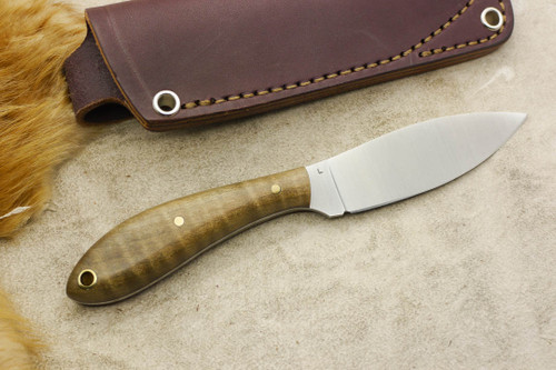 LT Wright Knives Small Northern Hunter - AEB-L Steel - Flat Grind - Dark Curly Maple - Black Liners - 2