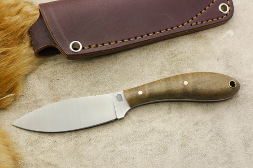 LT Wright Knives Small Northern Hunter - AEB-L Steel - Flat Grind - Dark Curly Maple - Black Liners - 3