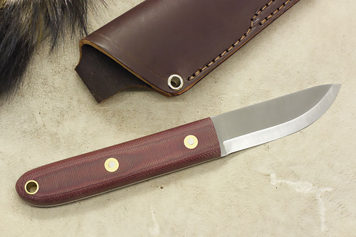 LT Wright Knives: Boattail Scandi Fixed Blade Knife w/ Double Red Canvas Micarta Handle - Matte Finish