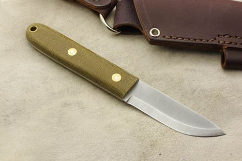 LT Wright Knives: Boattail Scandi Fixed Blade Knife w/ Green Canvas Micarta Handle - Matte Finish LT Wright Knives: Boattail Scandi Fixed Blade Knife w/ Green Canvas Micarta Handle - Matte Finish