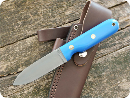 LT Wright Knives: Bushcrafter (Flat Grind) Fixed Blade Knife w/ Blue G10 Handle