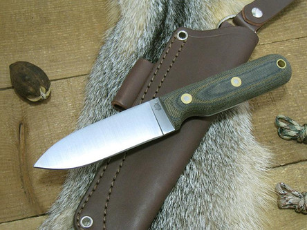 LT Wright Knives: Bushcrafter (Flat Grind) Fixed Blade Knife w/ Green & Black Canvas Micarta Handle Matte Finish