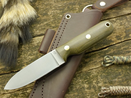 LT Wright Knives: Bushcrafter (Flat Grind) Fixed Blade Knife w/ Green Canvas Micarta Handle