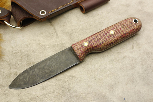 LT Wright Knives: Bushcrafter HC (Convex Grind) Fixed Blade Bushcraft Knife w/ Drunken Coffee Bag Micarta Handle - Matte Finish