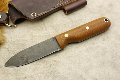 LT Wright Knives: Bushcrafter HC (Convex Grind) Fixed Blade Bushcraft Knife w/ Natural Canvas Micarta Handle - Matte Finish