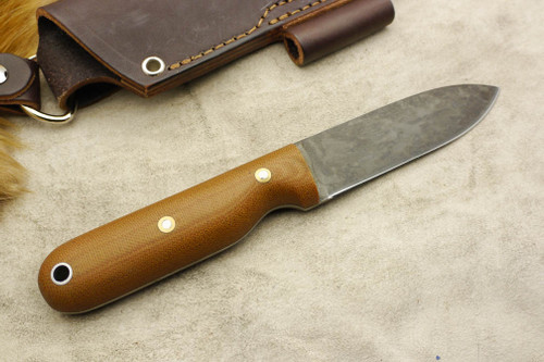 LT Wright Knives: Bushcrafter HC (Convex Grind) Fixed Blade Bushcraft Knife w/ Natural Canvas Micarta Handle - Matte Finish LT Wright Knives: Bushcrafter HC (Convex Grind) Fixed Blade Bushcraft Knife w/ Natural Canvas Micarta Handle - Matte Finish