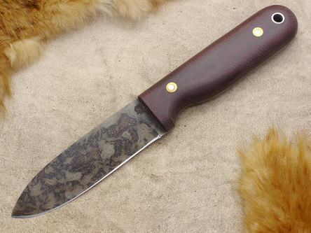 LT Wright Knives: Bushcrafter HC Convex Grind Fixed Blade Bushcraft Knife w/ Double Red Canvas Micarta Handle - Matte Finish