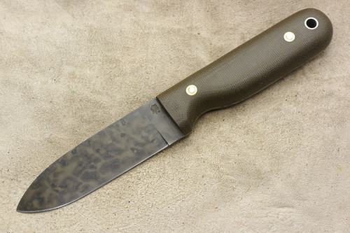 LT Wright Knives: Bushcrafter HC Convex Grind Fixed Blade Bushcraft Knife w/ Green Canvas Micarta Handle - Matte Finish
