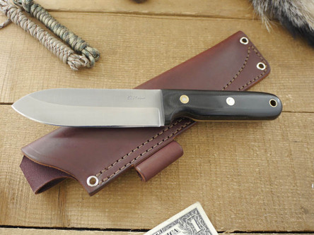 LT Wright Knives: Bushcrafter Mark II (Saber Grind) Fixed Blade Bushcraft Knife w/ Black Canvas Micarta Handle - Polished Finish