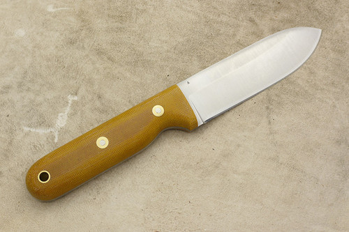 LT Wright Knives: Bushcrafter Mark II (Saber Grind) Fixed Blade Bushcraft Knife w/ Natural Canvas Micarta Handle - Matte Finish LT Wright Knives: Bushcrafter Mark II (Saber Grind) Fixed Blade Bushcraft Knife w/ Natural Canvas Micarta Handle - Matte Finish