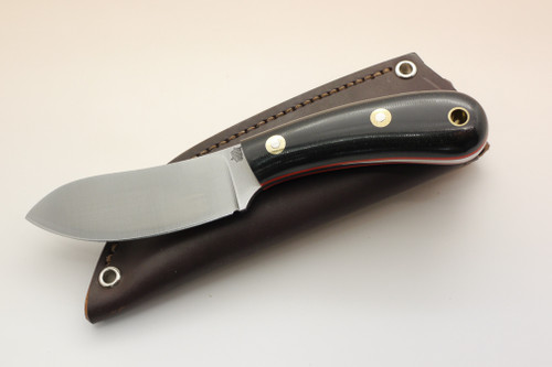 LT Wright Knives: Camp MUK (Flat Grind) Fixed Blade Knife w/ Black Canvas Micarta Handle With Orange Liners