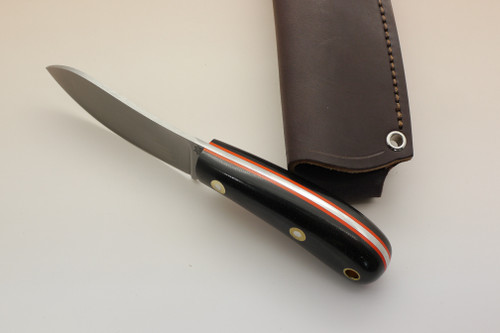 LT Wright Knives: Camp MUK (Flat Grind) Fixed Blade Knife w/ Black Canvas Micarta Handle With Orange Liners LT Wright Knives: Camp MUK (Flat Grind) Fixed Blade Knife w/ Black Canvas Micarta Handle With Orange Liners