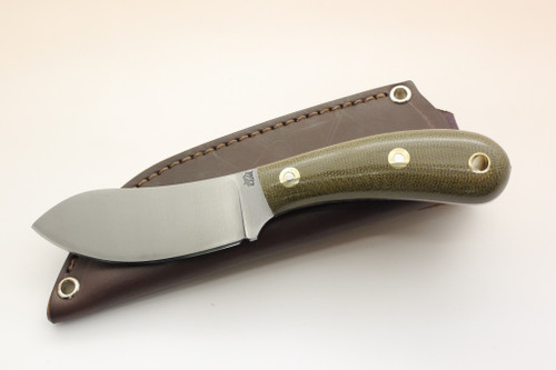 LT Wright Knives: Camp MUK (Flat Grind) Fixed Blade Knife w/ Green Canvas Micarta Handle