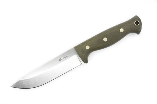 LT Wright Knives Forest Trail - A2 Steel - Saber Grind - Green Canvas Micarta Handle, Matte - Leather Sheath