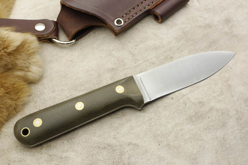 LT Wright Knives: Genesis A2 (Flat Grind) Fixed Blade Bushcraft Knife w/ Green Canvas Micarta Handle Matte Finish - Leather Sheath LT Wright Knives: Genesis A2 (Flat Grind) Fixed Blade Bushcraft Knife w/ Green Canvas Micarta Handle Matte Finish - Leather Sheath