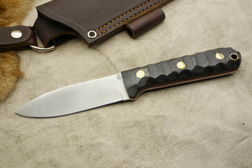 LT Wright Knives: Genesis AEB-L Stainless Steel (Convex Grind) Fixed Blade Bushcraft Knife w/ Carbon Fiber Handle - Red Liners - Mountain Texture