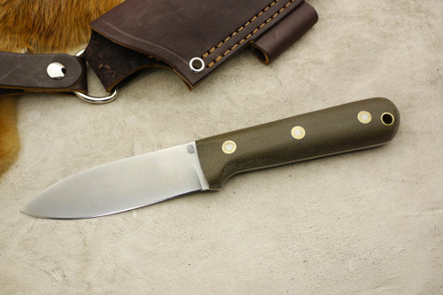 LT Wright Knives: Genesis AEB-L Stainless Steel (Convex Grind) Fixed Blade Bushcraft Knife w/ Green Canvas Micarta Handle - Matte Finish
