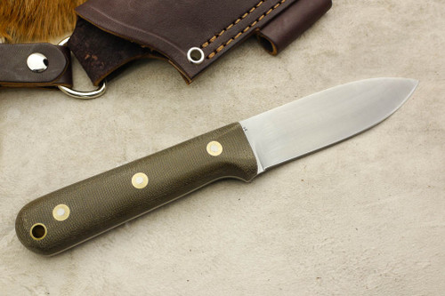 LT Wright Knives: Genesis AEB-L Stainless Steel (Convex Grind) Fixed Blade Bushcraft Knife w/ Green Canvas Micarta Handle - Matte Finish