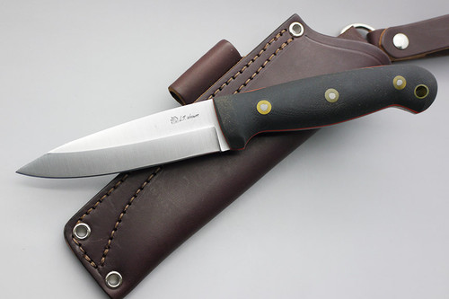 LT Wright Knives: GNS (Saber Grind) Fixed Blade Knife w/ Black Canvas Micarta Handle & Orange Liners - Matte Finish