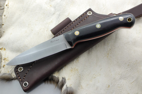 LT Wright Knives: GNS (Saber Grind) Fixed Blade Knife w/ Black Canvas Micarta Handle & Orange Liners - Polished Finish
