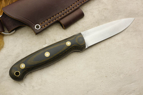 LT Wright Knives: GNS (Saber Grind) Fixed Blade Survival Knife w/ Green & Black Canvas Micarta Handle - Matte Finish LT Wright Knives: GNS (Saber Grind) Fixed Blade Survival Knife w/ Green & Black Canvas Micarta Handle - Matte Finish