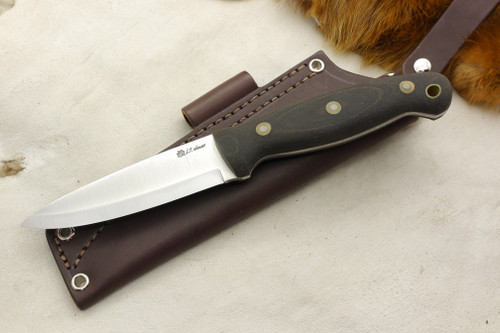 LT Wright Knives: GNS (Scandi Grind) Fixed Blade Knife w/ Black Canvas Micarta Handle - Matte Finish