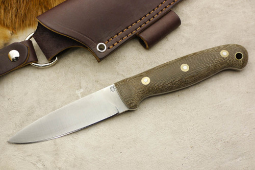 LT Wright Knives: GNS AEB-L Stainless Steel (Convex Grind) Fixed Blade Bushcraft Knife w/ Green Canvas Micarta Handle - Matte Finish