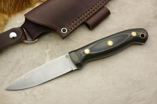 LT Wright Knives: GNS AEB-L Stainless Steel (Convex Grind) Fixed Blade Bushcraft Knife w/ OD Green & Black G10 Handle