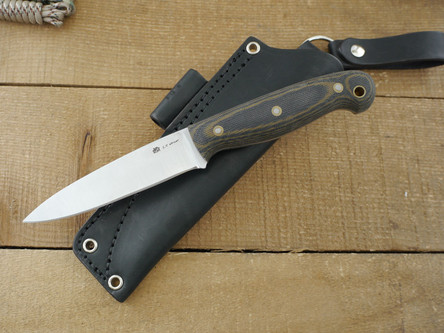 LT Wright Knives: JET (Flat Grind) Fixed Blade Knife w/ Green & Black Canvas Micarta Handle - Matte Finish