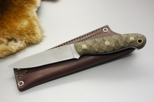LT Wright Knives: JET (Flat Grind) Fixed Blade Knife w/ Green & Black Canvas Micarta Handle - Mountain Texture