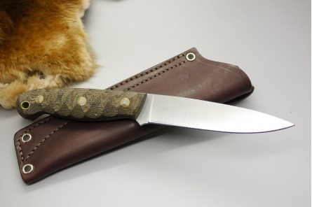LT Wright Knives: JET (Flat Grind) Fixed Blade Knife w/ Green & Black Canvas Micarta Handle - Mountain Texture