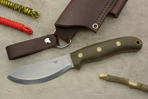 LT Wright Knives: JX2 Jessmuk (Scandi Grind) Fixed Blade Knife w/ Green Canvas Micarta Handle - Orange Liners