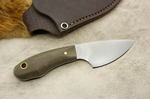 LT Wright Knives: JX3 (Convex Grind) Fixed Blade Knife w/ Green Canvas Micarta Handle - Matte Finish