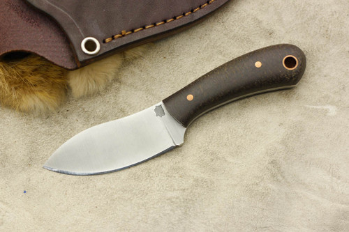 LT Wright Knives: Lil Muk - Flat Grind - O1 Steel - Brown Burlap - Copper Pins - Matte Finish