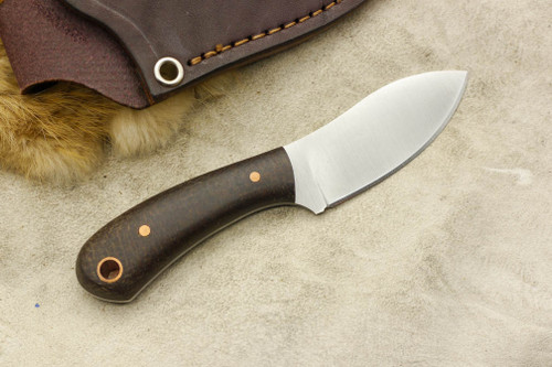 LT Wright Knives: Lil Muk - Flat Grind - O1 Steel - Brown Burlap - Copper Pins - Matte Finish