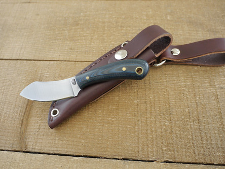 LT Wright Knives: Lil Muk (Flat Grind) Fixed Blade Every Day Carry Knife w/ Blue & Black G10 Handle