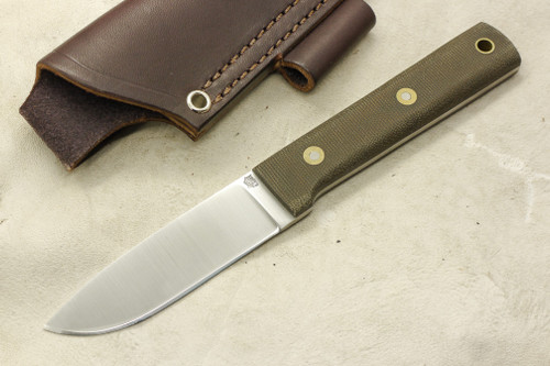 LT Wright Knives: Maverick Scout (Flat Grind) Fixed Blade Camping Knife w/ Green Canvas Micarta Handle - Matte Finish