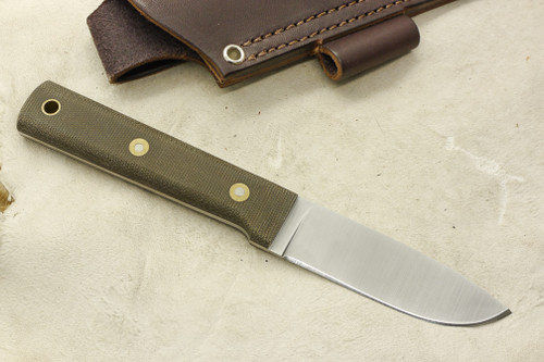 LT Wright Knives: Maverick Scout (Flat Grind) Fixed Blade Camping Knife w/ Green Canvas Micarta Handle - Matte Finish