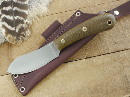 LT Wright Knives: MUK (Flat Grind) Fixed Blade Knife w/ Green Canvas Micarta Handle
