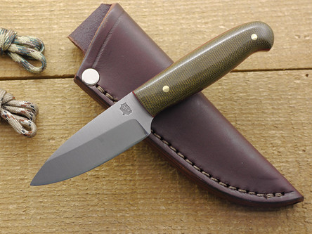 LT Wright Knives: Patriot (Saber Grind) Fixed Blade Knife w/ Green Canvas Micarta Handle