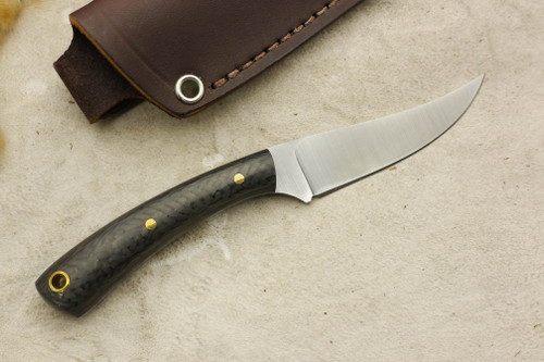 LT Wright Knives: Small Swoop (Flat Grind) Fixed Blade Knife w/ Carbon Fiber Handle - Thick Black Liners LT Wright Knives: Small Swoop (Flat Grind) Fixed Blade Knife w/ Carbon Fiber Handle - Thick Black Liners