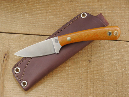 LT Wright Knives: Small Workhorse (Flat Grind) D2 Steel Fixed Blade Camping Knife w/ Natural Canvas Micarta Handle