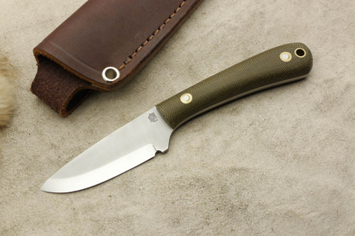 LT Wright Knives: Small Workhorse (Scandi Grind) Fixed Blade Knife w/ Green Canvas Micarta Handle - Matte Finish