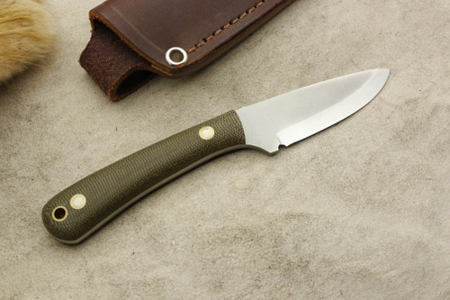 LT Wright Knives: Small Workhorse (Scandi Grind) Fixed Blade Knife w/ Green Canvas Micarta Handle - Matte Finish