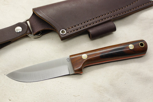 LT Wright Knives: Woodsman Pro (Saber Grind) Fixed Blade Knife w/ Desert Ironwood Handle - Orange Liners - 1