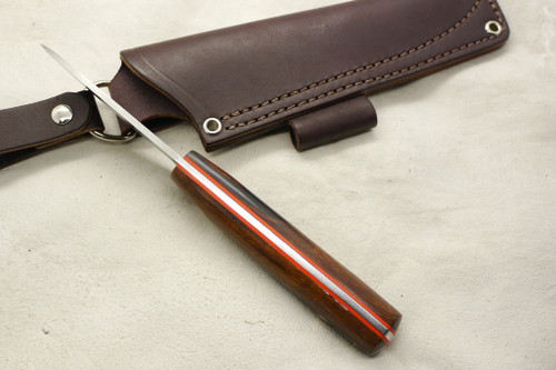 LT Wright Knives: Woodsman Pro (Saber Grind) Fixed Blade Knife w/ Desert Ironwood Handle - Orange Liners - 1 LT Wright Knives: Woodsman Pro (Saber Grind) Fixed Blade Knife w/ Desert Ironwood Handle - Orange Liners - 1