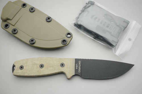 Ontario RAT-3, 3.4" Black 1095 Fixed Blade Knife w/ Micarta Handle & OD Green Plastic Sheath Ontario RAT-3, 3.4" Black 1095 Fixed Blade Knife w/ Micarta Handle & OD Green Plastic Sheath