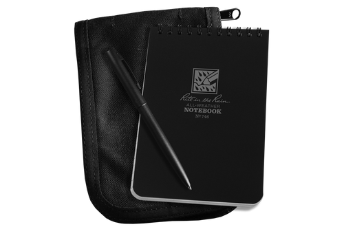 Rite In The Rain - 4" X 6" - Pen, Notebook, Cover All Weather Survival Kit - Black Notebook / Black Cover