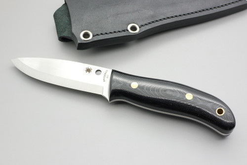 Spyderco Knives: Bushcraft (Scandi Grind) Fixed Blade Knife w/ Black Textured G10 Handle