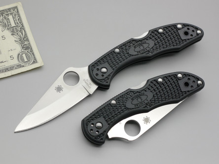 Spyderco Knives: Delica 4 (Saber Grind) Folding Pocket Knife w/ Black Textured Fiberglass Reinforced Nylon Handle